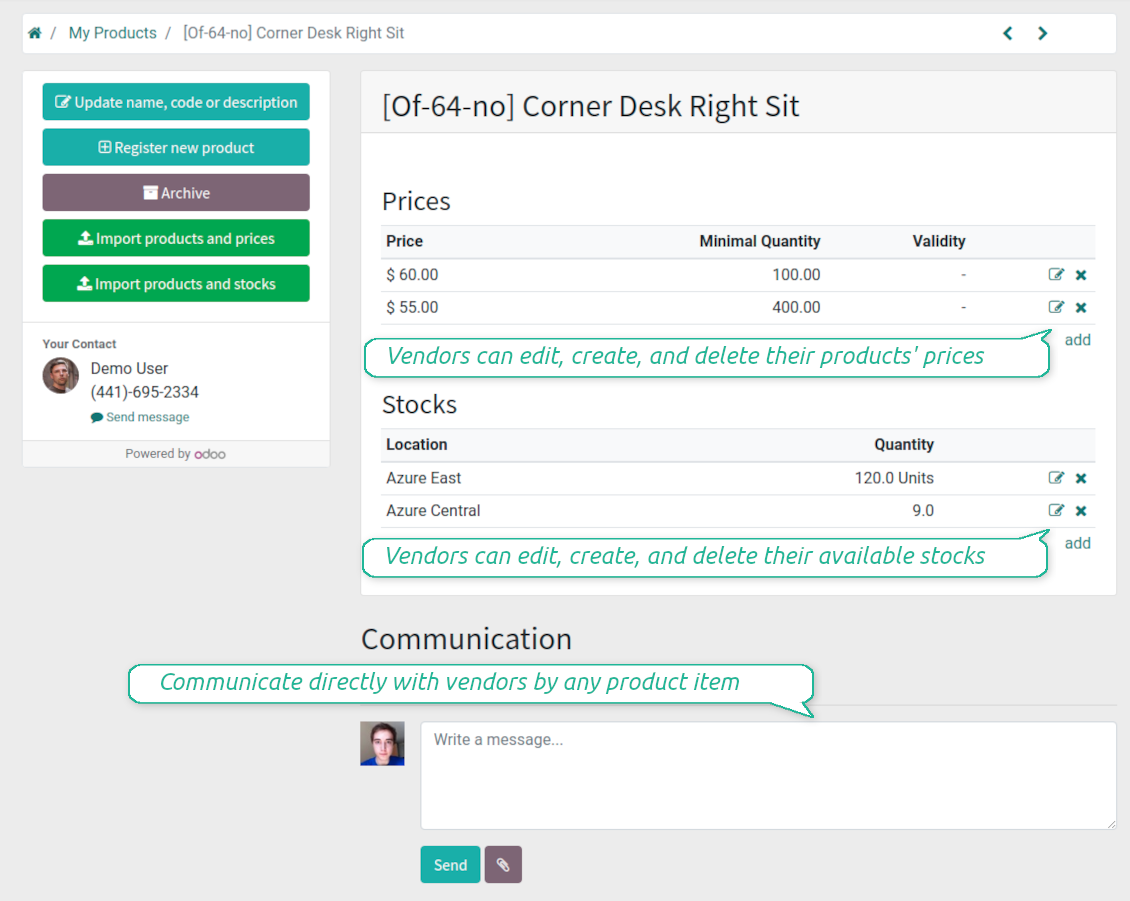 Vendor portal product card