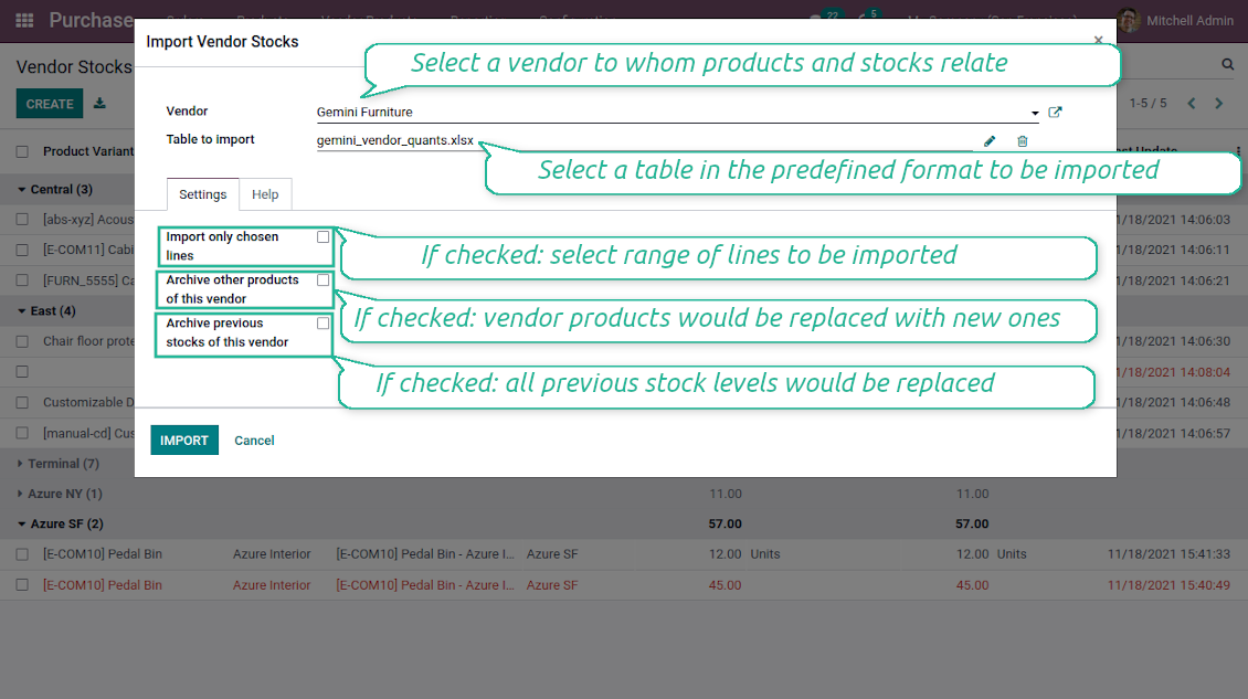 Wizard to import suppliers' products and stocks